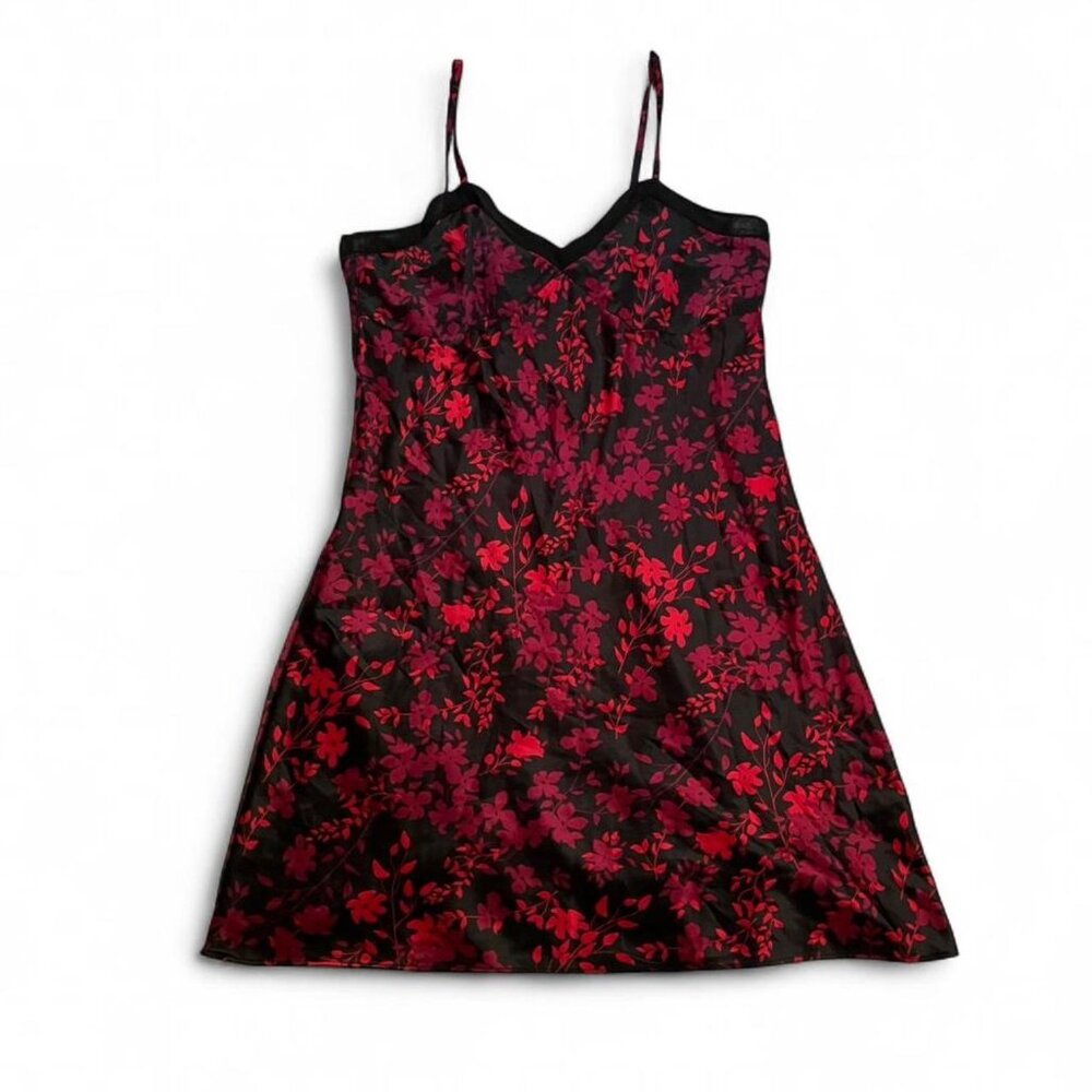 Satin Dark Floral Black & Red Romantic Apt. 9 Intimates Slip Dress